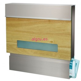 ARCAS OLLE   BX-111C - BUZÓN EXTERIOR ACERO  INOX COMBINADO CON MADERA Y CRISTAL TEMPLADO.