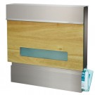 ARCAS OLLE   BX-111C - BUZÓN EXTERIOR ACERO  INOX COMBINADO CON MADERA Y CRISTAL TEMPLADO.